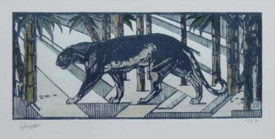 Gaston SUISSE (1896-1988) - Panthère noire dans les bambous. 1927.