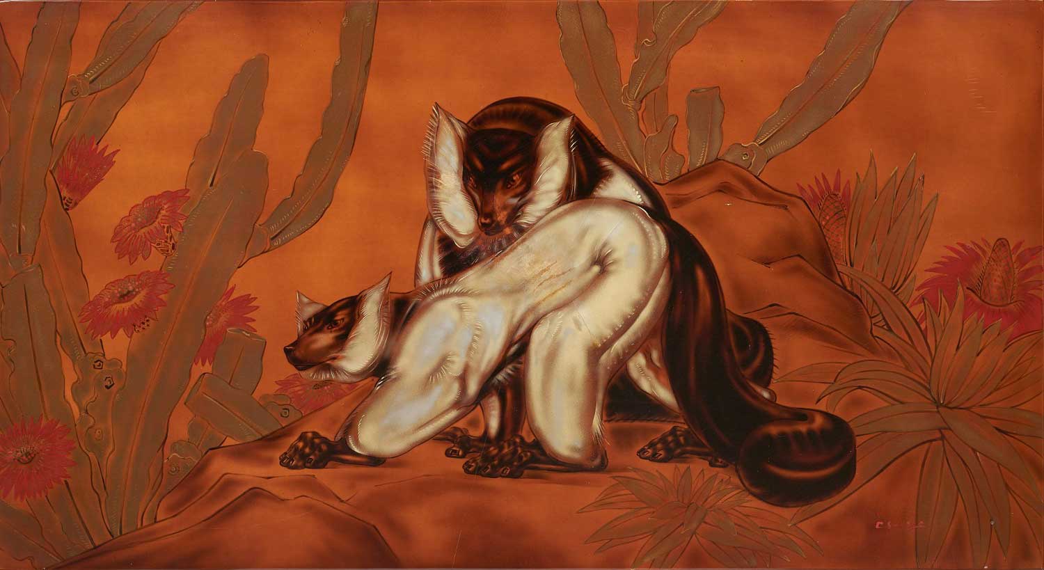 Makis Vari dans les philocactus en fleurs.1935.