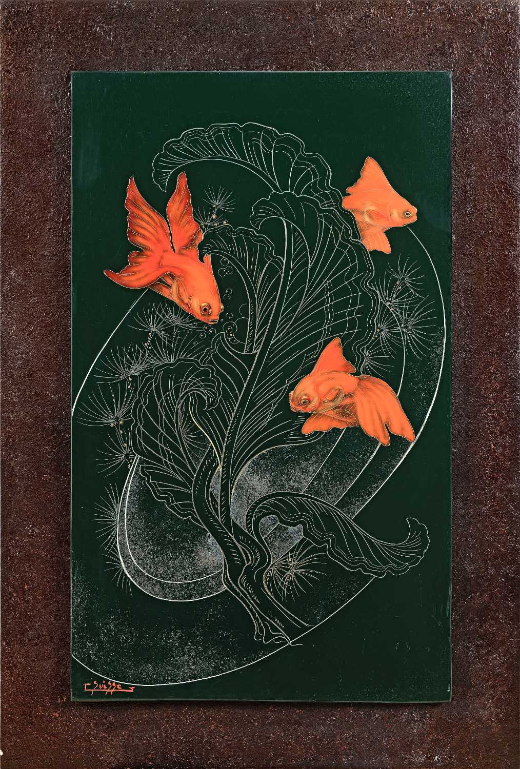 Poissons japonais et gorgone stylisée.