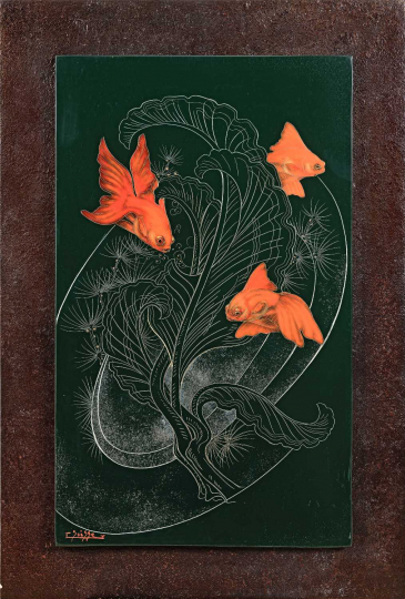 Gaston SUISSE (1896-1988) - Poissons japonais et gorgone stylisée.