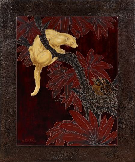 Gaston SUISSE (1896-1988) - Furet et oisillons