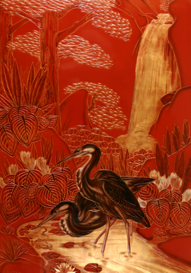 Gaston SUISSE (1896-1988) - Hérons pêchant devant une cascade.