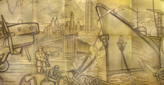 Gaston SUISSE (1896-1988) - L'aviation et le paquebot Normandie. 1937