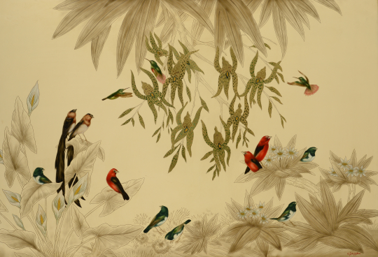 Gaston SUISSE (1896-1988) - Veuves, Tangaras et colibris.