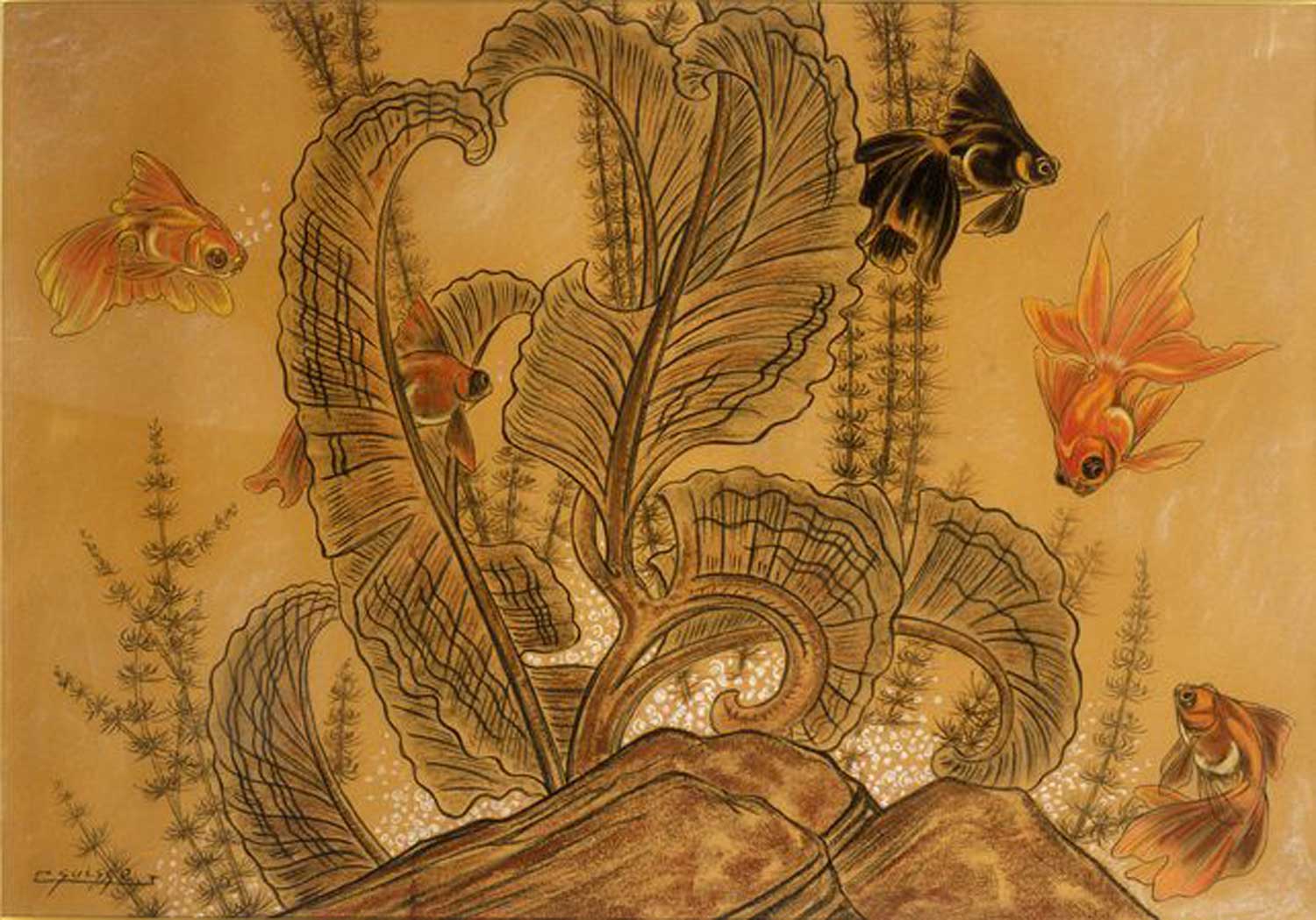 Poissons japonais dans les Gorgones. Vers 1930.