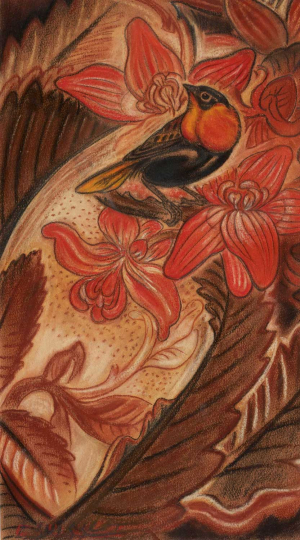 Gaston SUISSE (1896-1988) - Ignicolore dans un décor stylisé. Vers 1925.