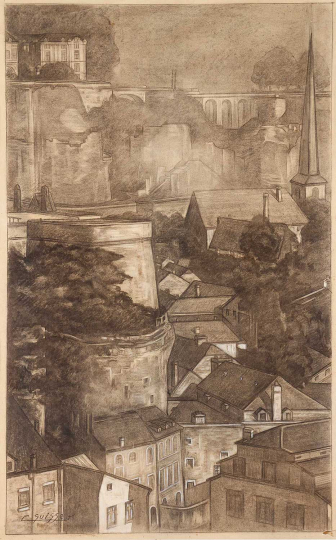 Gaston SUISSE (1896-1988) - Les remparts. Luxembourg, 1935.