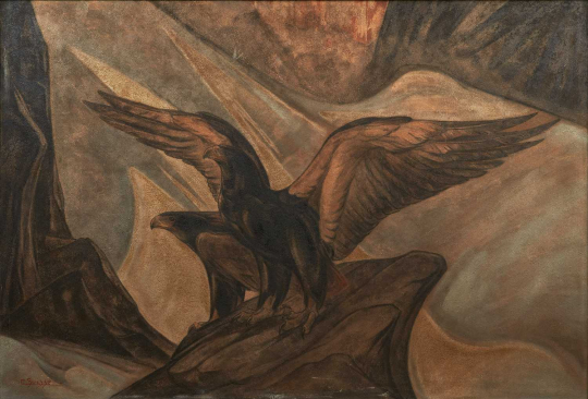 Gaston SUISSE (1896-1988) - Aigles bateleur sur un rocher