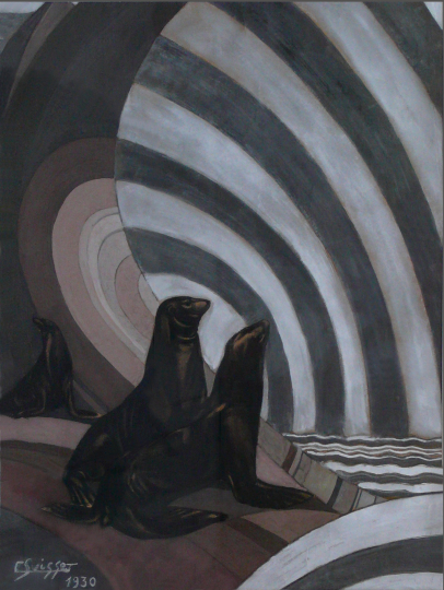 Gaston SUISSE (1896-1988) - Otaries sur la banquise. 1930.