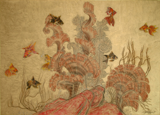 Gaston SUISSE (1896-1988) - Poissons Japonais. Vers 1947.