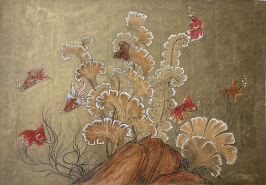 Gaston SUISSE (1896-1988) - Poissons japonais et gorgones, vers 1930.