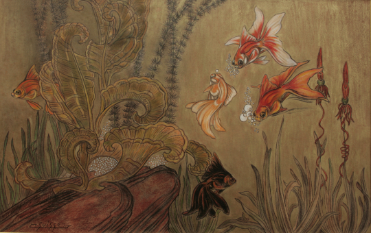 Gaston SUISSE (1896-1988) - Poissons Japonais. Vers 1925.