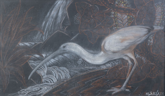 Gaston SUISSE (1896-1988) - Ibis devant une cascade