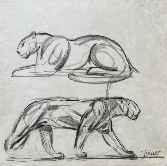 Gaston SUISSE (1896-1988) - Panthères marchant et couchée