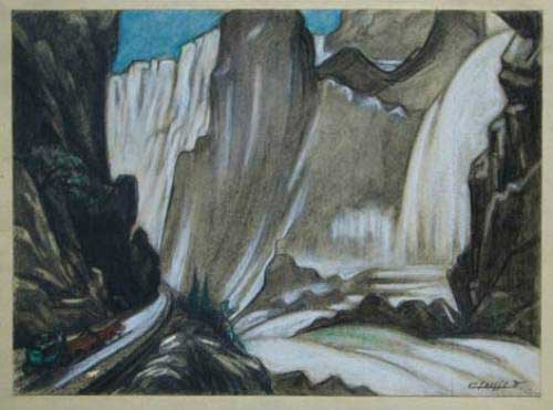 Diligence dans un paysage de montagne