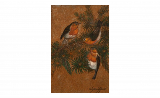 Gaston SUISSE (1896-1988) - Rouges-gorges branchés.