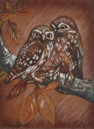Gaston SUISSE (1896-1988) - Couple de chouettes chevêches