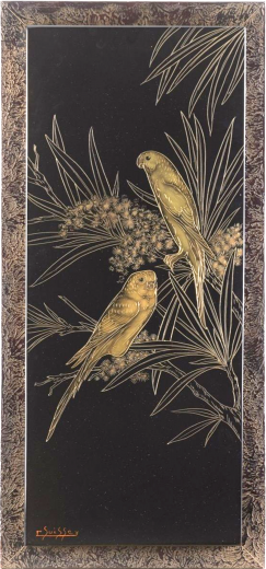 Vente par "Ader SVV" du 23/05/2025 - Couple de perruches dans les mimosas. (lot n°75)