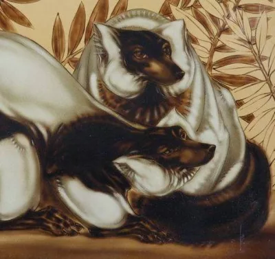Makis. (détail).
Laque polychrome.
Haut. 43 cm, Larg. 69 cm.