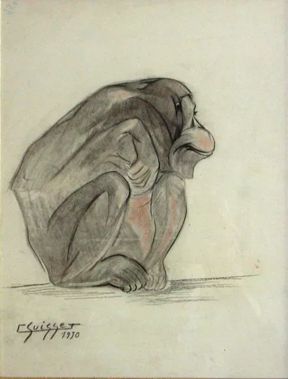 Gaston SUISSE (1896-1988) - Jeune gorille de profil. 1930.