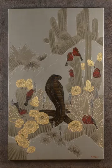 Gaston SUISSE (1896-1988) - Cobra et Tangaras dans les cactées en fleurs, 1935