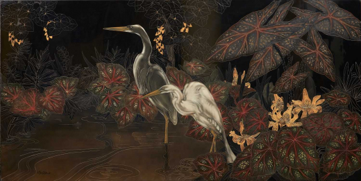 Auction by Sotheby's Paris. France. du 18/11/2003 - Aigrettes dans un paysage aquatique et floral (lot n°92)