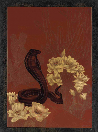 Gaston SUISSE (1896-1988) - Cobra dans les cactés en fleurs. Vers 1930.
