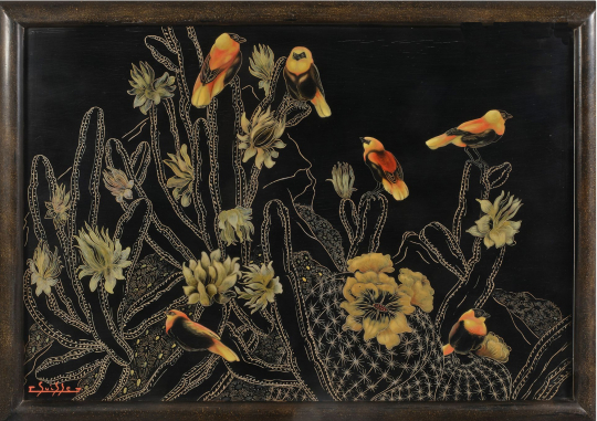Gaston SUISSE (1896-1988) - Ignicolores dans les cactées en fleurs.Vers 1939.