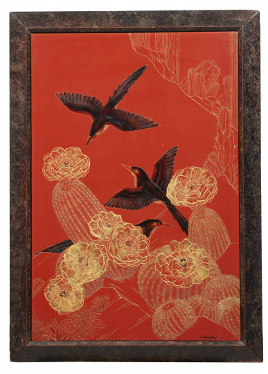 Gaston SUISSE (1896-1988) - Paradisiers dans les cactées en fleurs.