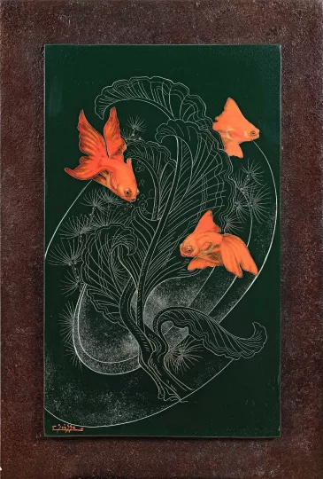 Gaston SUISSE (1896-1988) - Poissons japonais et gorgone stylisée.