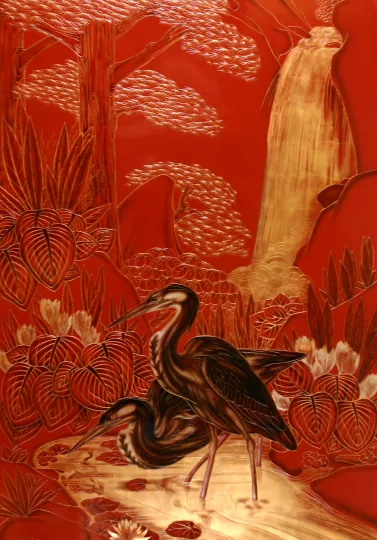 Gaston SUISSE (1896-1988) - Hérons pêchant devant une cascade.