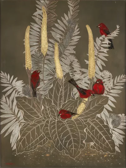 Gaston SUISSE (1896-1988) - Tangaras dans le Plantain. Vers 1935