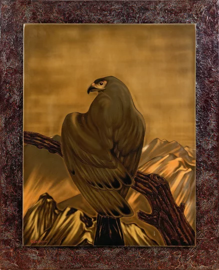 Gaston SUISSE (1896-1988) - Aigle Gymnogène branché se retournant, vers 1931.