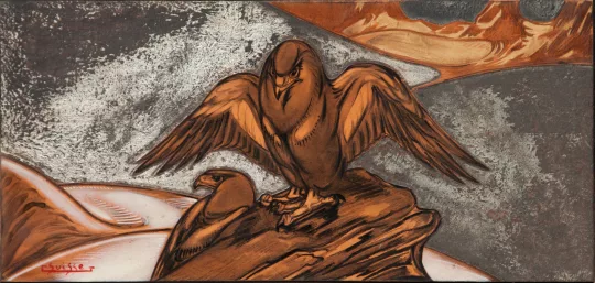 Gaston SUISSE (1896-1988) - Aigles sur un promontoire.