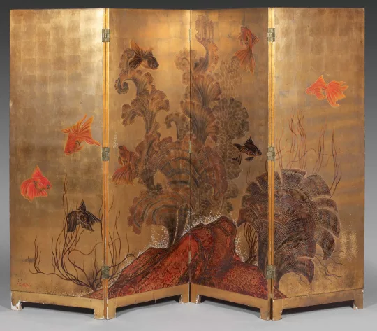 Gaston SUISSE (1896-1988) - Poissons japonais dans les Gorgones. (Paravents)