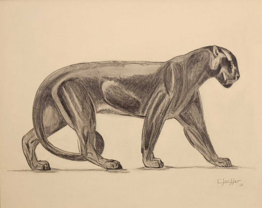 Gaston SUISSE (1896-1988) - Panthère noire marchant. 1929.