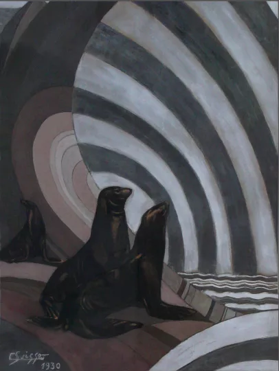 Gaston SUISSE (1896-1988) - Otaries sur la banquise. 1930.