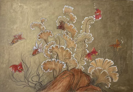 Gaston SUISSE (1896-1988) - Poissons japonais et gorgones, vers 1930.