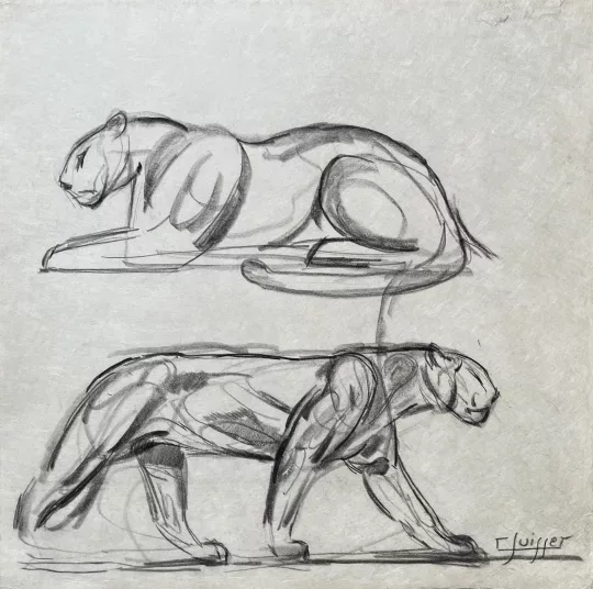 Gaston SUISSE (1896-1988) - Panthères marchant et couchée