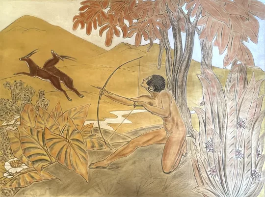 Gaston SUISSE (1896-1988) - Amazone à l'arc et antilopes, 1920.