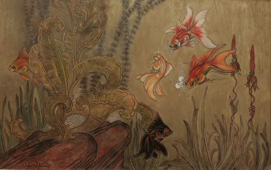 Gaston SUISSE (1896-1988) - Poissons Japonais. Vers 1925.