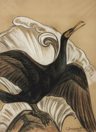 Gaston SUISSE (1896-1988) - Cormoran sur un rocher. 1930