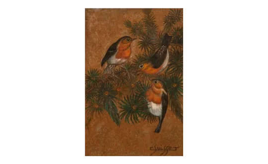 Gaston SUISSE (1896-1988) - Rouges-gorges branchés.
